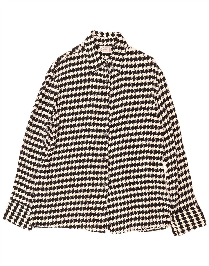 VINTAGE Γυναικείο Πουκάμισο Μπλούζα IT 46 Μεγάλη Μαύρη Βισκόζη Houndstooth