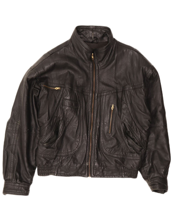 Vintage Ανδρικό Loose Fit Δερμάτινο Μπουφάν UK 36 Small Black Leather