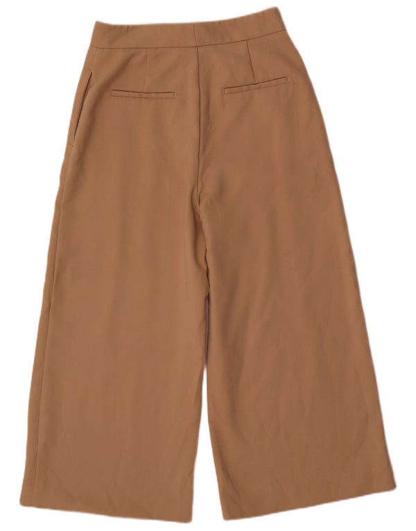 ZARA Γυναικείο φαρδύ παντελόνι με κομμένο πόδι Medium W28 L24 Beige Polyester