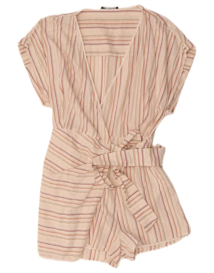ZARA Γυναικείο Playsuit UK 10 Small Off White ριγέ