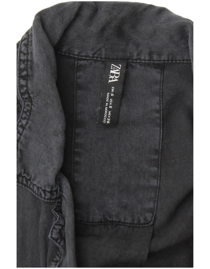 ZARA Γυναικείο κοντομάνικο πουκάμισο Oversized Μπλούζα UK 10 Small Black