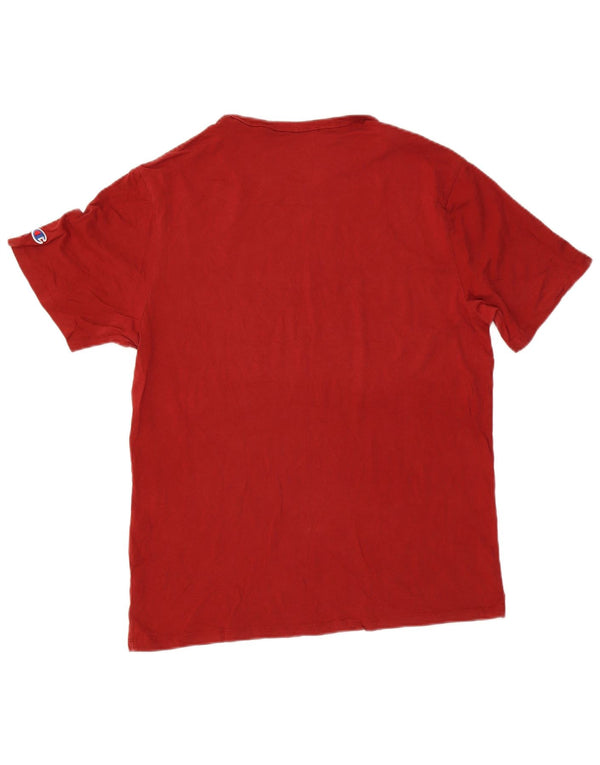 Champion Mens Graphic T-Shirt Top Large Red Cotton