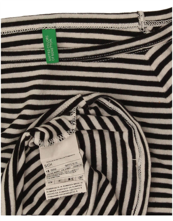 Benetton γυναικείο τοπ 3/4 μανίκι UK 8 μικρό μαύρο ριγέ βαμβακερό