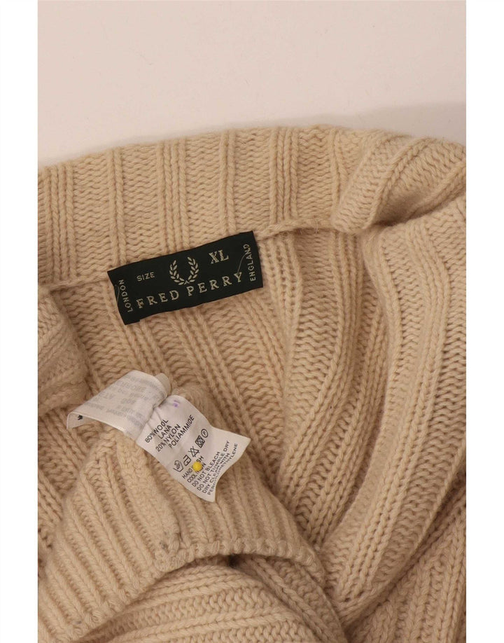 Fred Perry Ανδρικό πουλόβερ ζακέτα με φερμουάρ XL μπεζ μαλλί