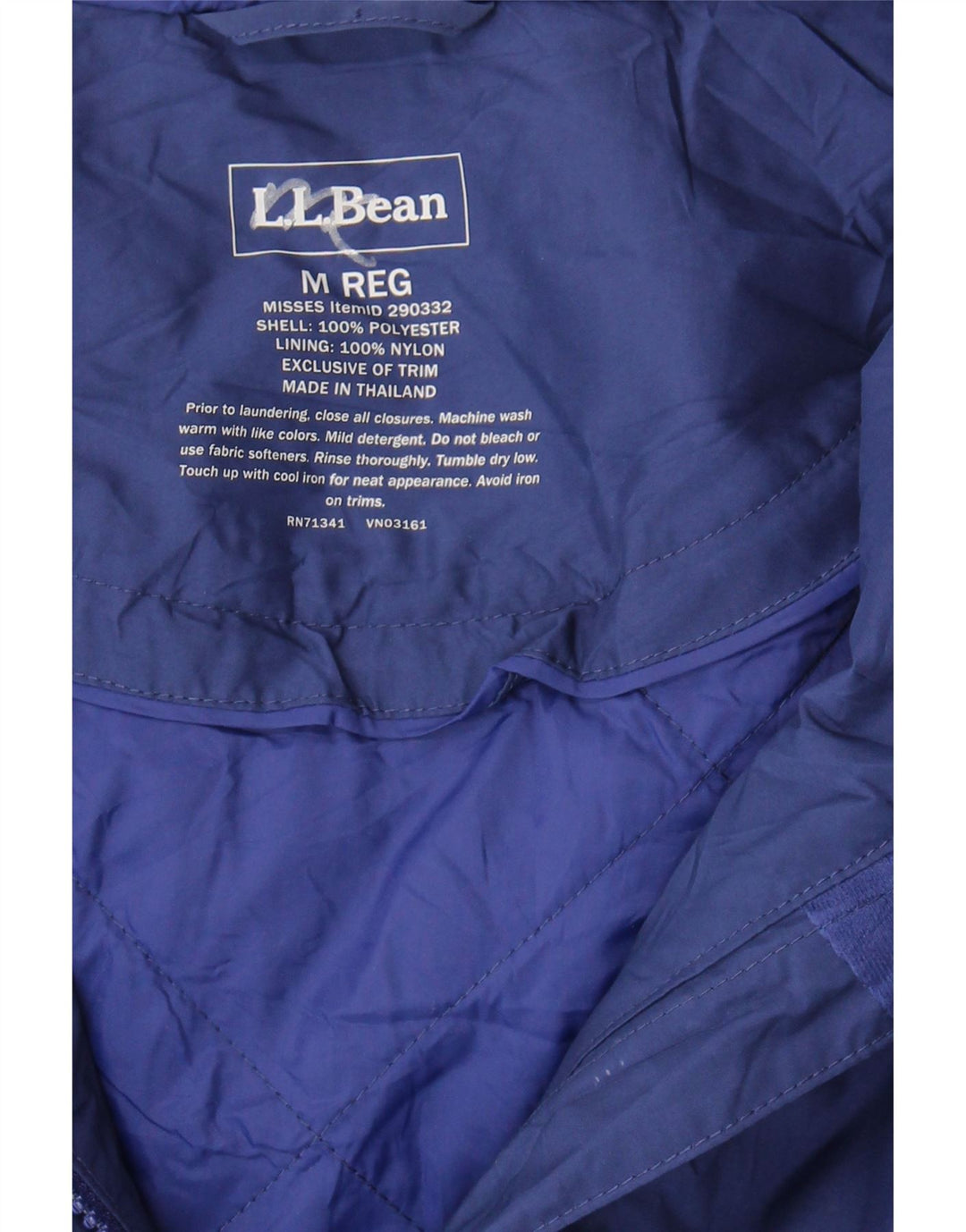 L.L.BEAN Womens Hooded Overcoat UK 14 Medium Navy Blue Polyester Vintage L.L.Bean and Second-Hand L.L.Bean from Messina Hembry 