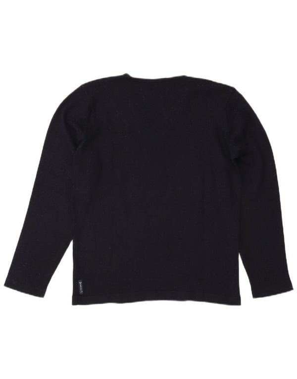 Armani Jeans Mens V-Neck Jumper Sweater Medium Navy Blue Colourblock Wool