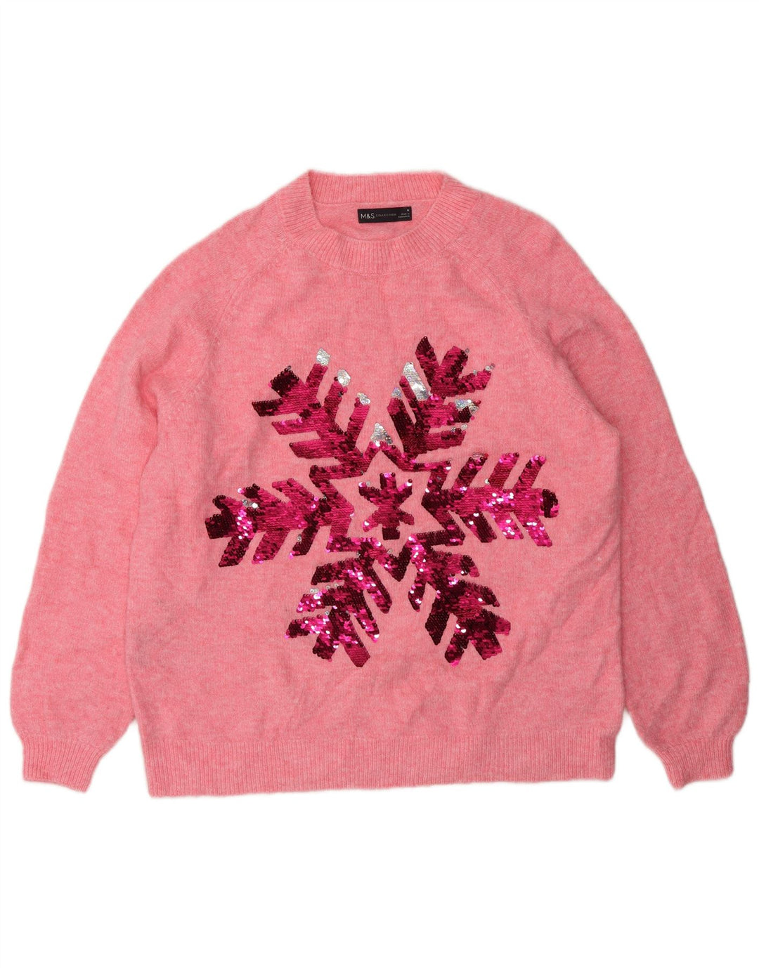 Γυναικείο πουλόβερ Marks & Spencer Graphic Crew Neck Jumper UK 14 Medium Pink