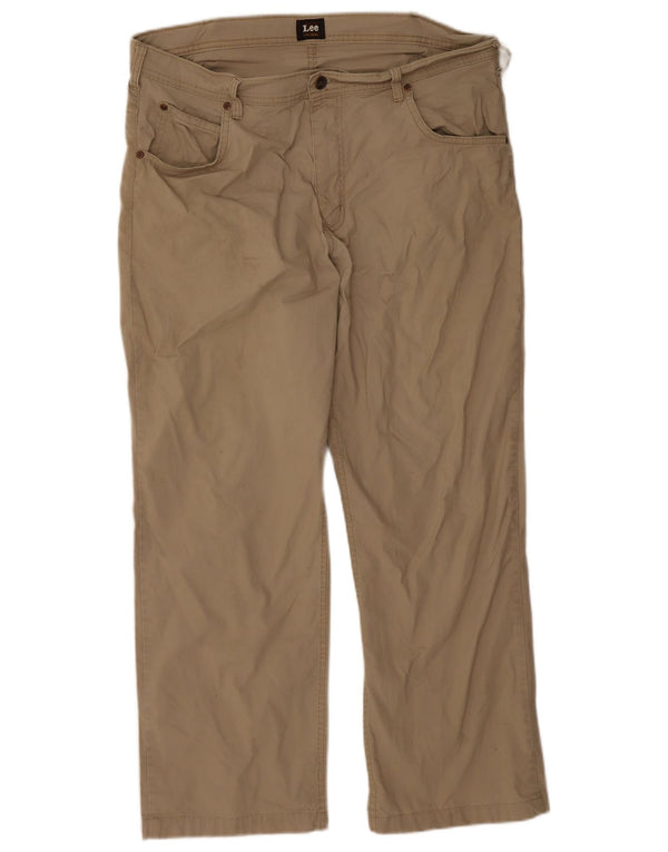 Lee Mens Brooklyn Straight Casual Trousers W36 L28 Beige Cotton