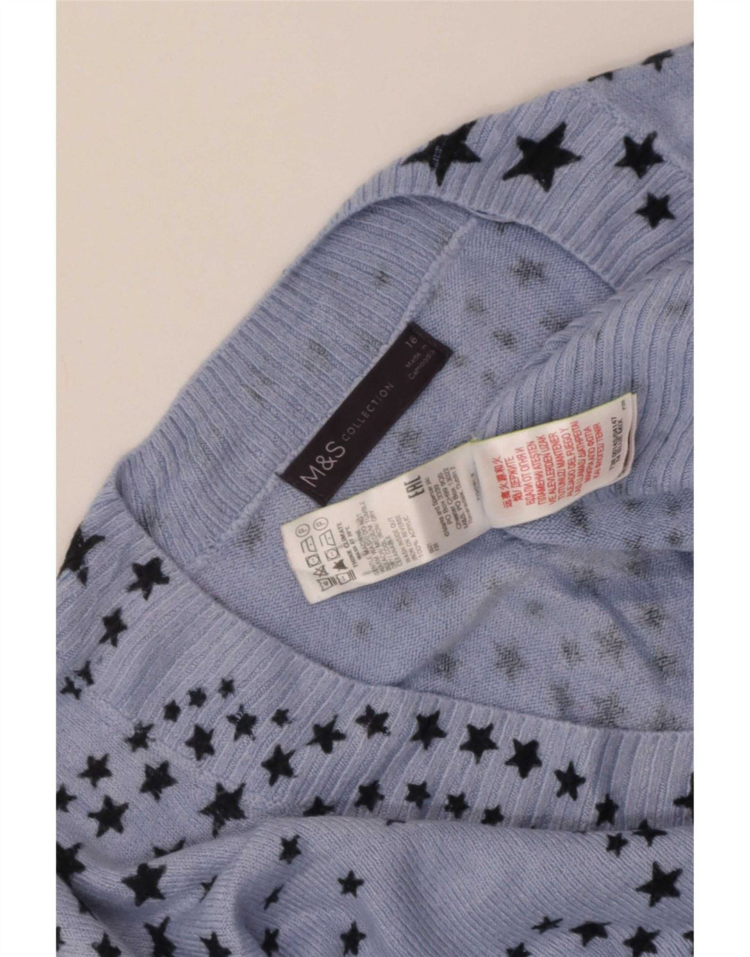Marks & Spencer Γυναικείο πουλόβερ με λαιμόκοψη με V λαιμόκοψη UK 14 μεγάλο μπλε γεωμετρικό