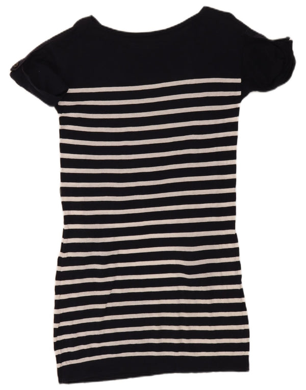 Massimo Dutti Γυναικείο T-Shirt Φόρεμα UK 12 Medium Navy Blue ριγέ βαμβακερό