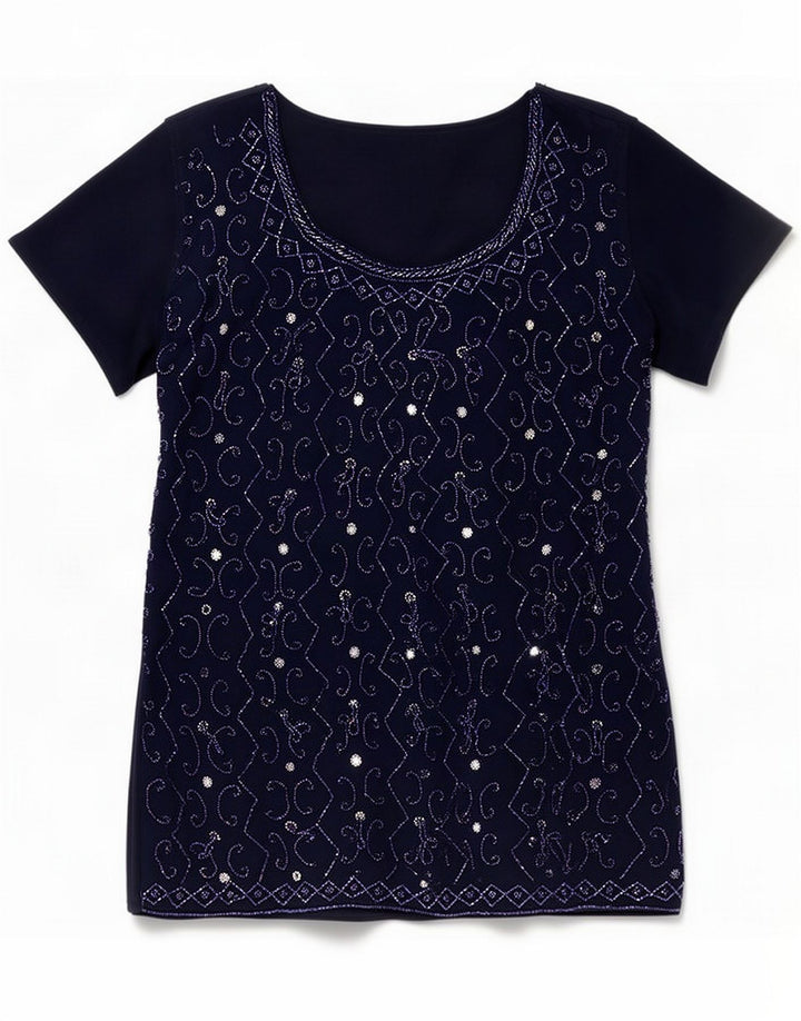 Vintage Womens Abstract Pattern Μπλούζα Top 12 Medium Navy Blue