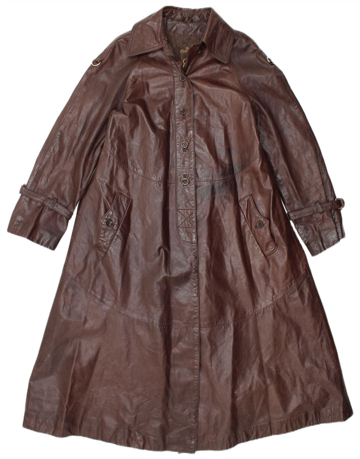 VINTAGE Γυναικείο Δερμάτινο Παλτό UK 14 Μεσαίο Καφέ