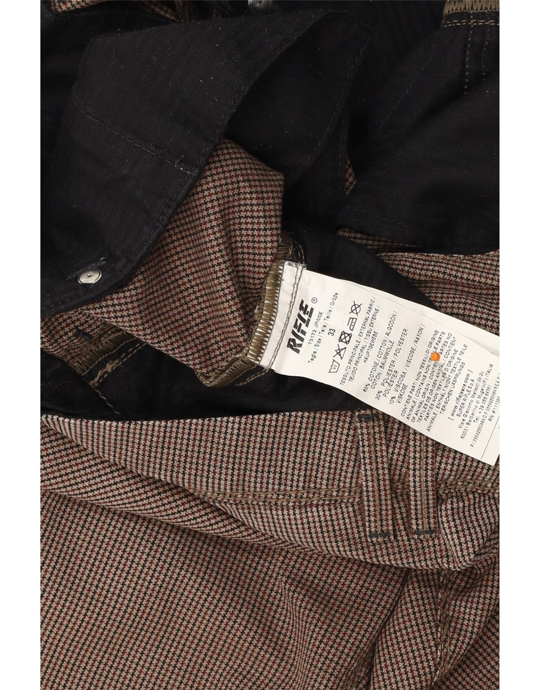 RIFLE Ανδρικό Slim Παντελόνι Chino W33 L32 Καφέ Βαμβακερό Houndstooth