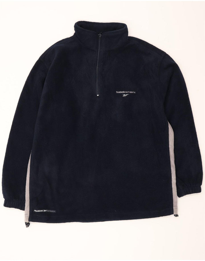 Reebok Ανδρικό φερμουάρ με λαιμόκοψη Fleece Jumper Μικρό μπλε Navy Colorblock Πολυεστέρας