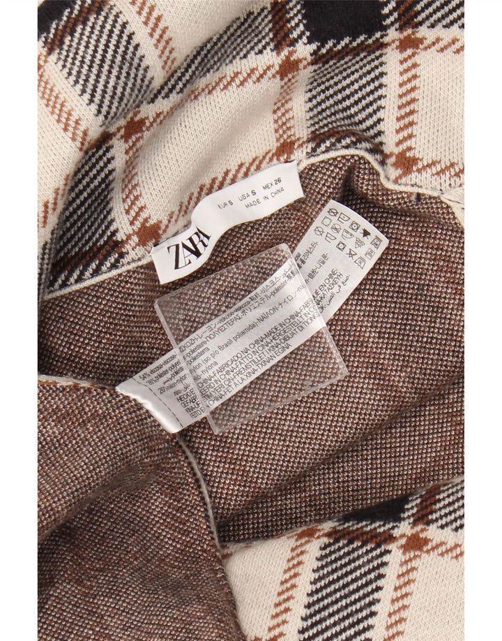 Zara Γυναικείο παλτό με διπλό στήθος UK 10 Small Beige Check Viscose
