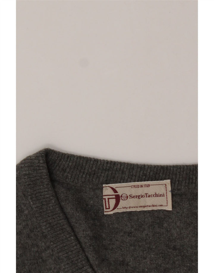 SERGIO TACCHINI Mens V-Neck Jumper Sweater Medium Grey Vintage Sergio Tacchini and Second-Hand Sergio Tacchini from Messina Hembry 