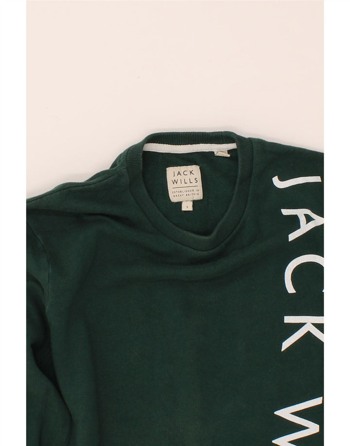 JACK WILLS Mens Graphic Sweatshirt Jumper Small Green Cotton Vintage Jack Wills and Second-Hand Jack Wills from Messina Hembry 