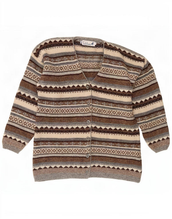 Tulchan Γυναικείο πουλόβερ ζακέτα UK 14 Μεσαίο καφέ Fair Isle New Wool