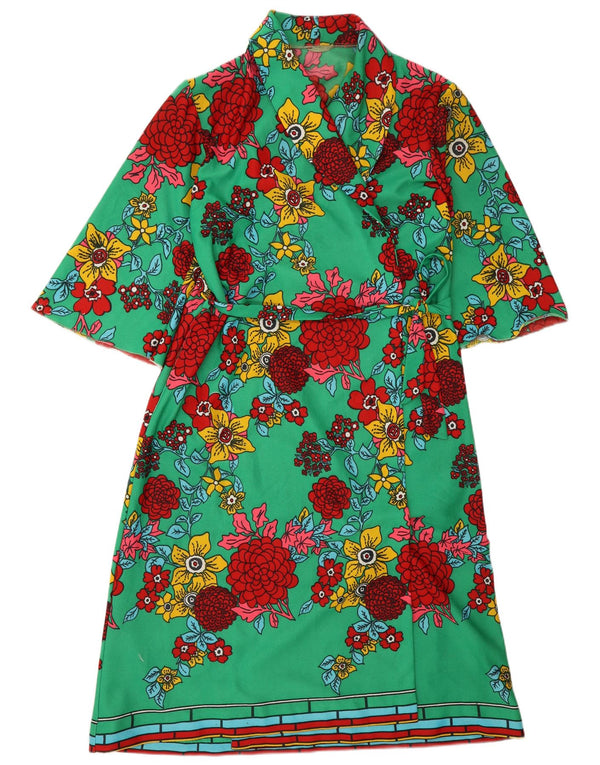 Vintage γυναικεία ρόμπα 3/4 μανίκια Kaftan UK 12 Μεσαίο πράσινο λουλουδάτο
