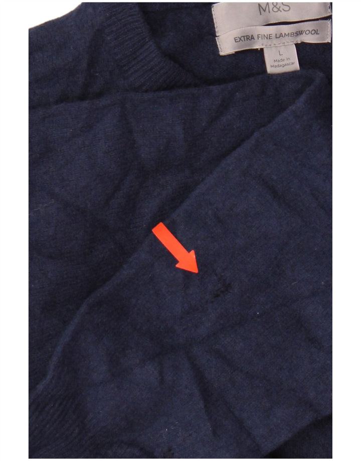 Marks & Spencer Γυναικείο πουλόβερ με λαιμόκοψη UK 16 Large Blue Lambswool
