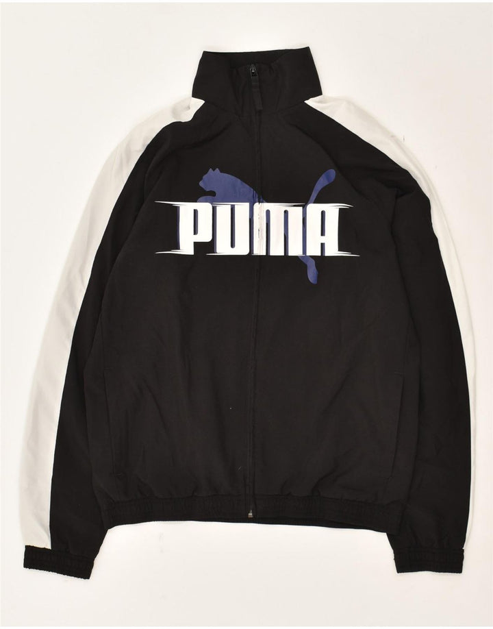 PUMA Boys Graphic Tracksuit Top Jacket 13-14 Years Black Colourblock | Vintage Puma | Thrift | Second-Hand Puma | Used Clothing | Messina Hembry 