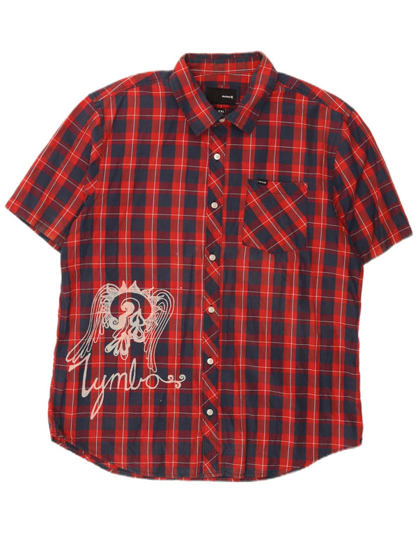 Ανδρικό κοντομάνικο γραφικό πουκάμισο Hurley 2XL κόκκινο βαμβακερό