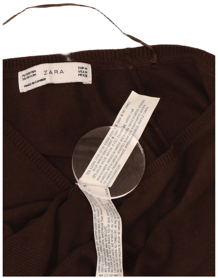Zara Γυναικείο πουλόβερ ζακέτα UK 12 μεσαίο καφέ βαμβακερό