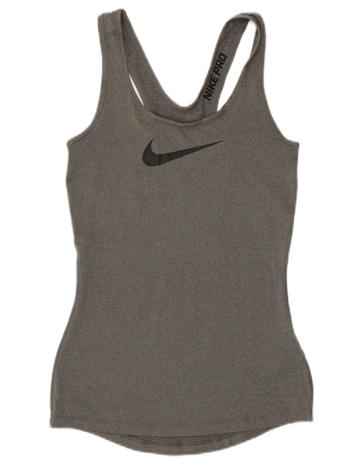 NIKE Womens Graphic Vest Top UK 6 XS Grey Polyester