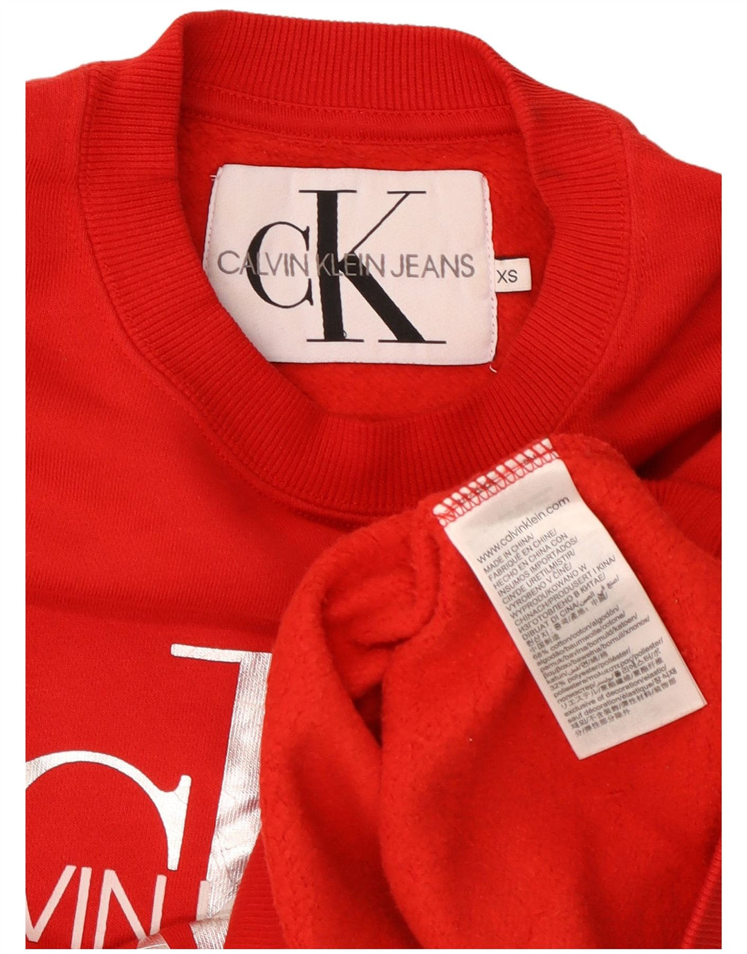 CALVIN KLEIN JEANS Γυναικείο φούτερ μεγάλου μεγέθους Crop Jumper UK 6 XS Red