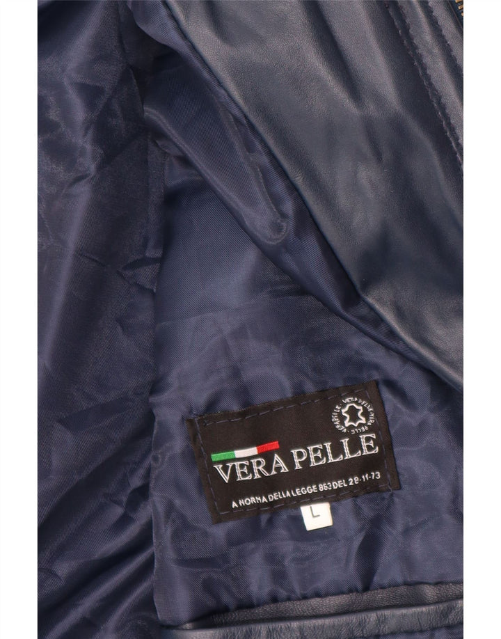 VINTAGE Γυναικείο Δερμάτινο Μπουφάν UK 14 Large Navy Blue Leather