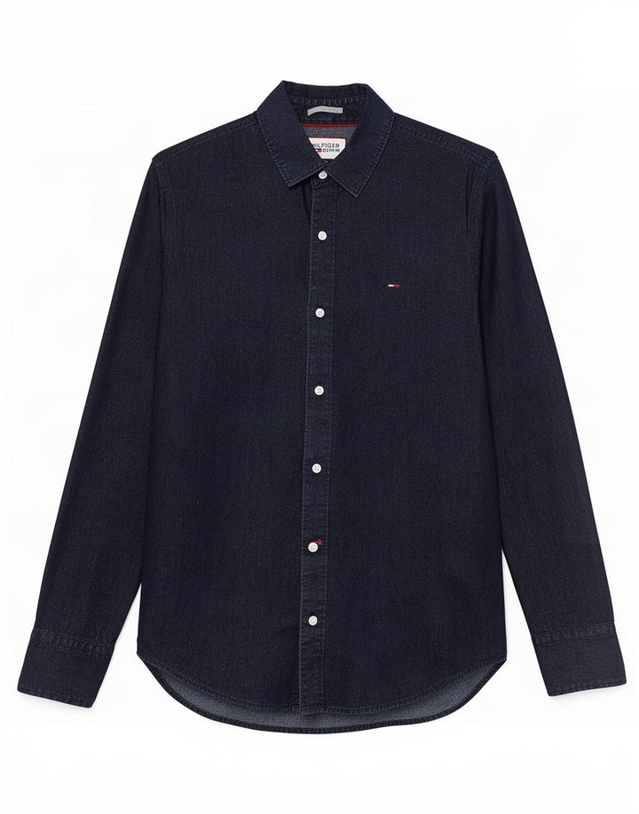 Ανδρικό πουκάμισο Tommy Hilfiger Slim Fit, μεσαίο μαύρο βαμβακερό Classic