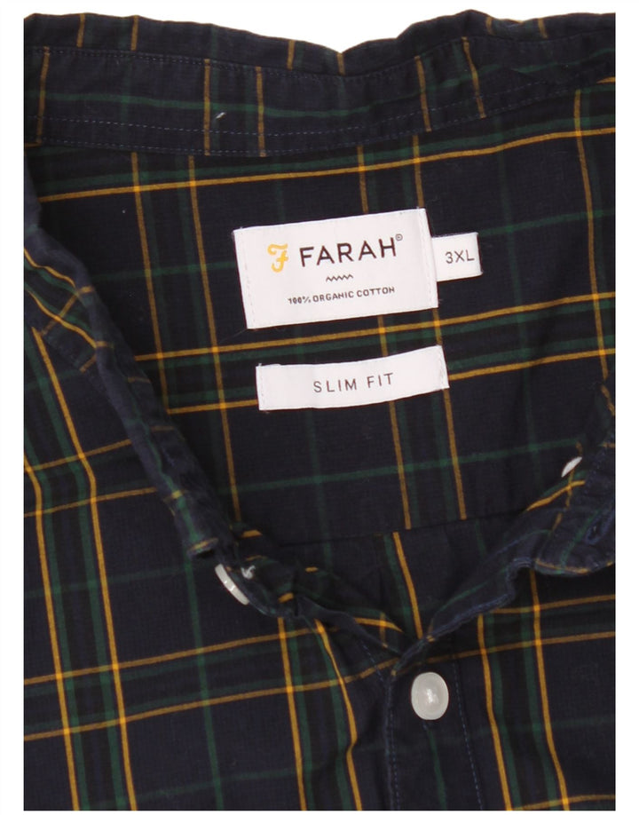 Farah Ανδρικό πουκάμισο Slim Fit 3XL Navy Blue Check Cotton