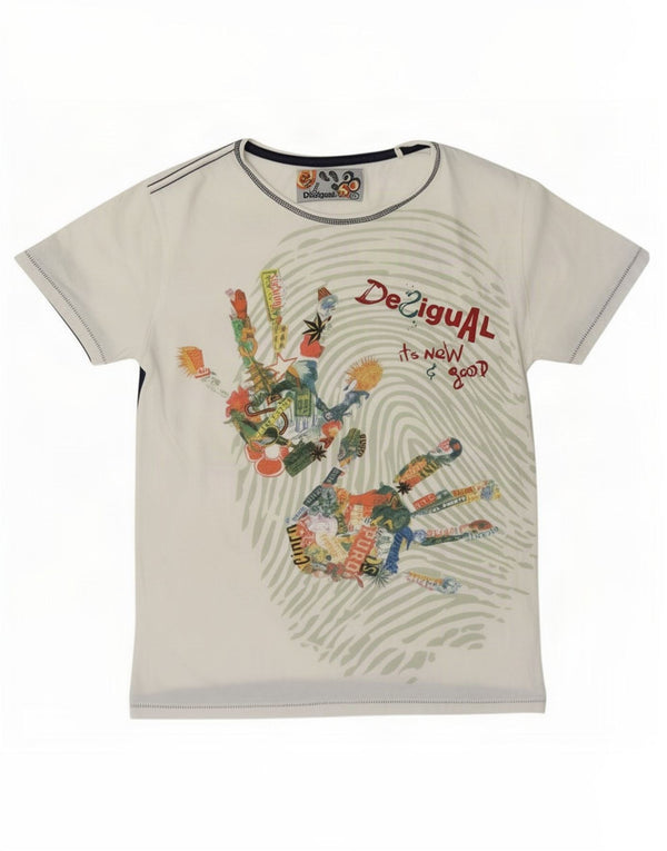 Desigual Womens Graphic T-Shirt Top UK 14 Medium White
