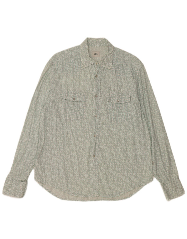 CERRUTI 1881 Womens Shirt Large Turquoise Geometric Cotton