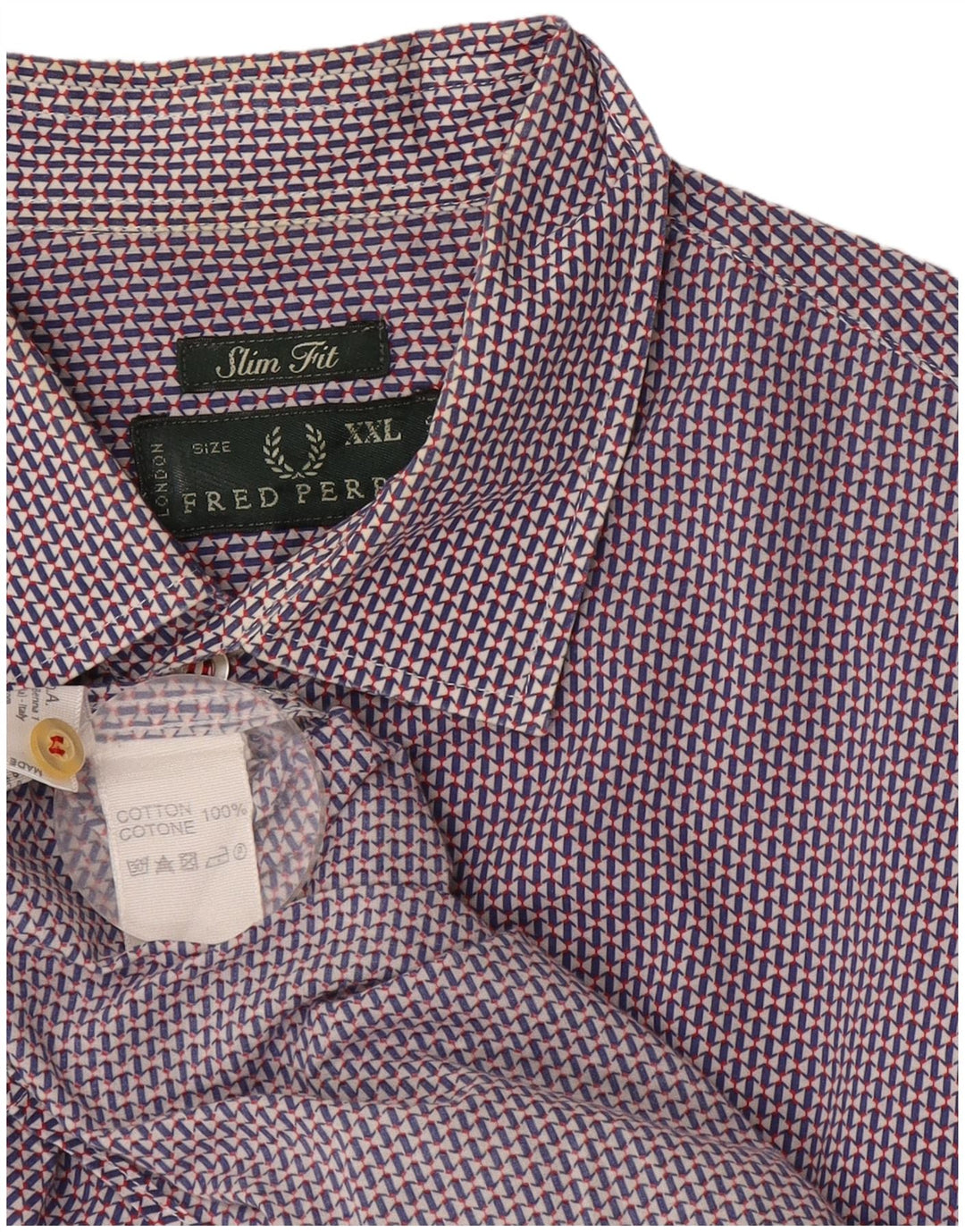 Fred Perry Ανδρικό πουκάμισο Slim Fit 2XL Navy Blue Geometric Cotton