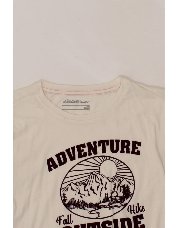 EDDIE BAUER Womens Graphic T-Shirt Top UK 12 Medium White Cotton Vintage Eddie Bauer and Second-Hand Eddie Bauer from Messina Hembry 