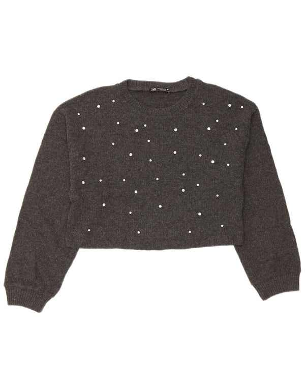 Zara Γυναικείο πουλόβερ με λαιμόκοψη με λαιμόκοψη UK 10 Small Grey Polyester