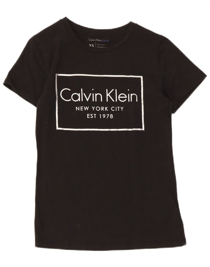 Γυναικείο γραφικό μπλουζάκι CALVIN KLEIN JEANS Top UK 6 XS μαύρο βαμβακερό