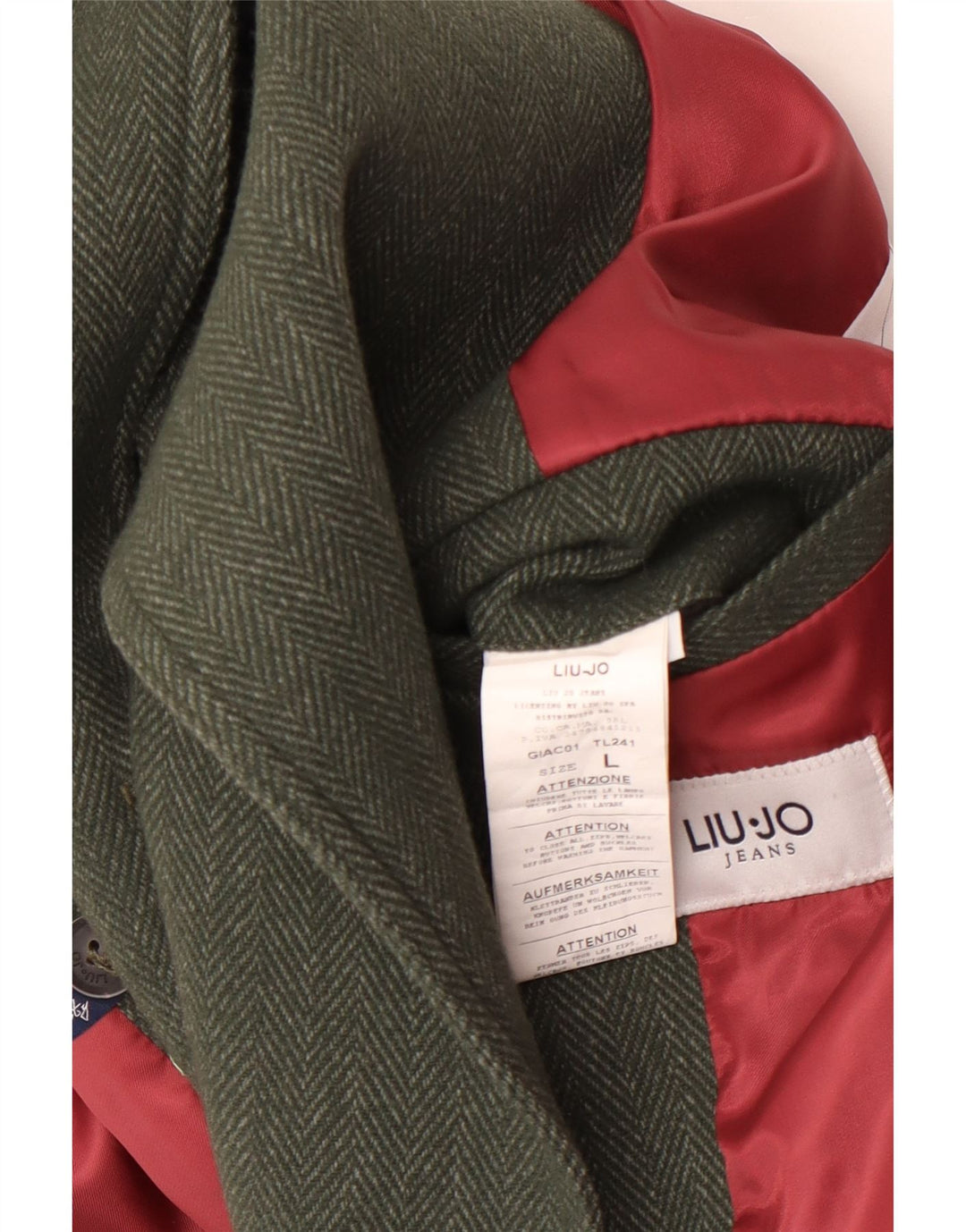 Liu Jo Ανδρικό παλτό μπιζελιού UK 40 Μεγάλο πράσινο μαλλί ψαροκόκαλο