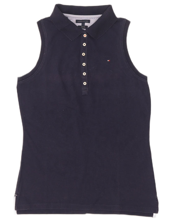 Tommy Hilfiger γυναικείο αμάνικο μπλουζάκι πόλο UK 14 Large Navy Blue