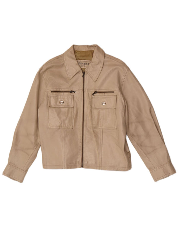 Pinko Womens Leather Jacket IT 42 Medium Beige