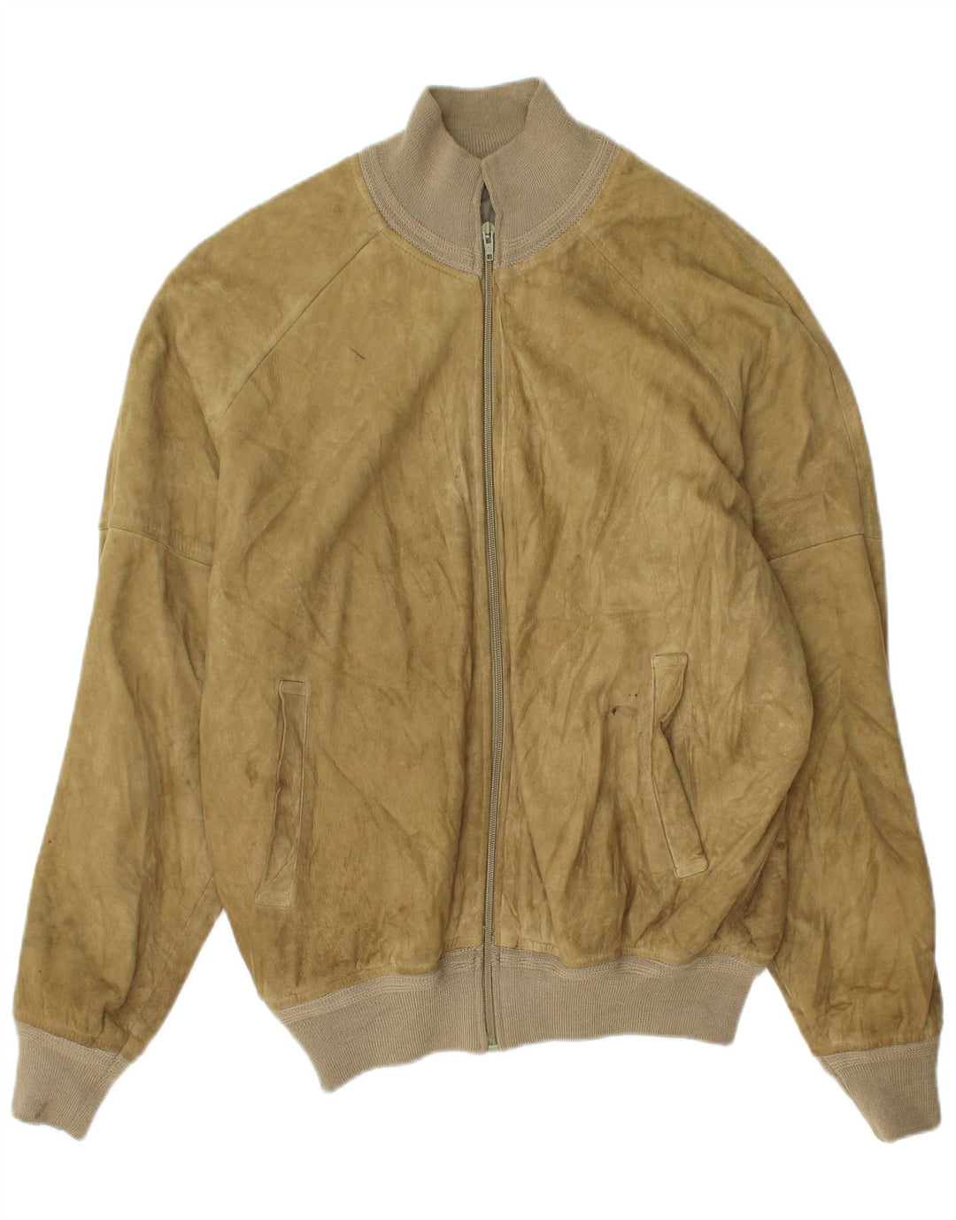 VINTAGE Ανδρικό Suede Bomber Jacket IT 52 XL Χακί Δερμάτινο