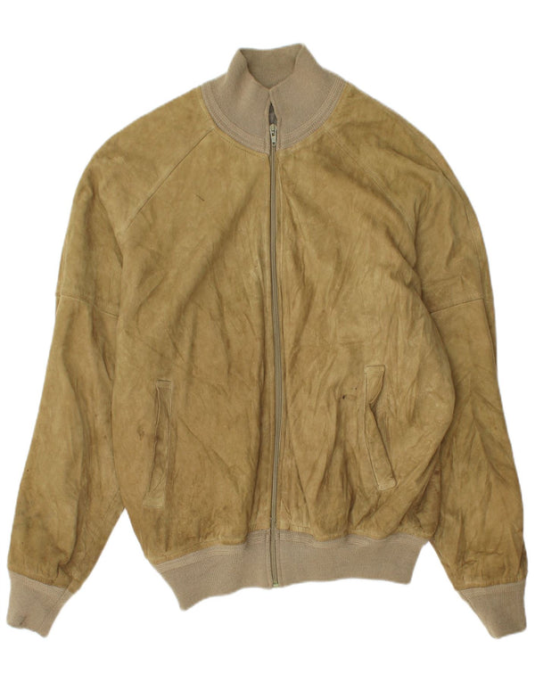 VINTAGE Ανδρικό Suede Bomber Jacket IT 52 XL Χακί Δερμάτινο