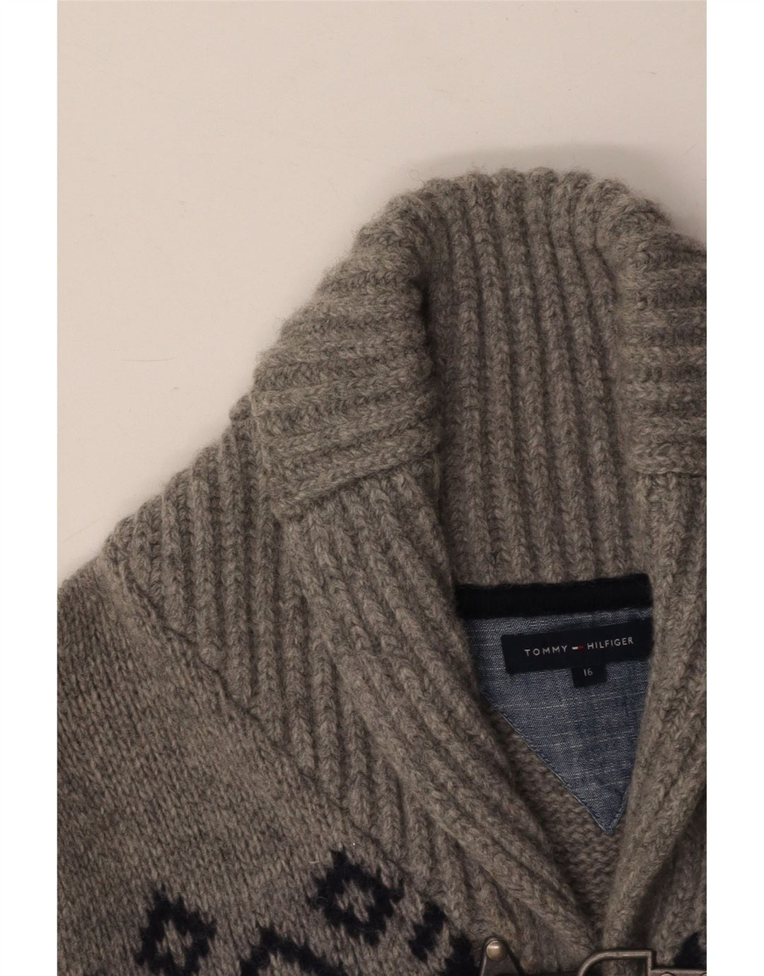 TOMMY HILFIGER Boys Cardigan πουλόβερ 15-16 ετών Grey Fair Isle