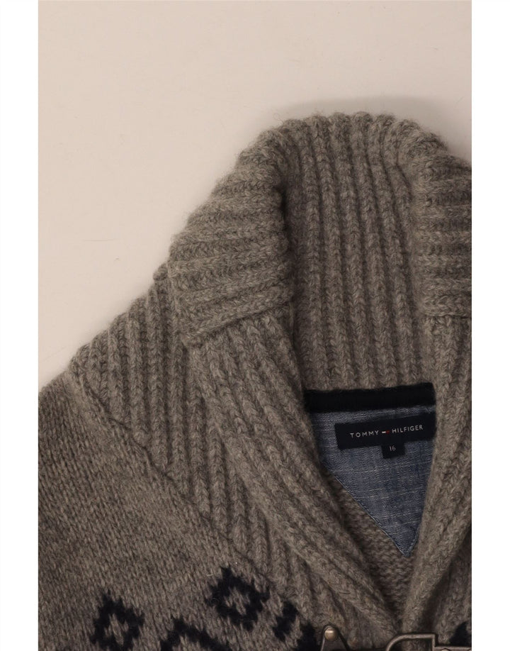 TOMMY HILFIGER Boys Cardigan πουλόβερ 15-16 ετών Grey Fair Isle