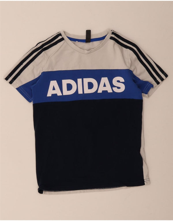 Γραφικό μπλουζάκι Adidas Boys Top 9-10 ετών Λευκό βαμβακερό μπλοκ