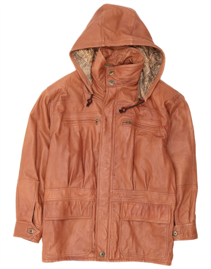 VINTAGE Ανδρικό Δερμάτινο Παλτό με Κουκούλα IT 48 Δερμάτινο Μεσαίο Καφέ