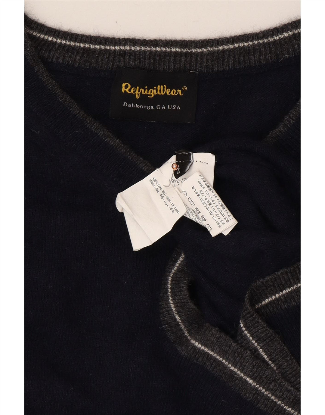 REFRIGIWEAR Γυναικείο πουλόβερ με λαιμόκοψη με V λαιμόκοψη UK 16 Large Navy Blue Wool