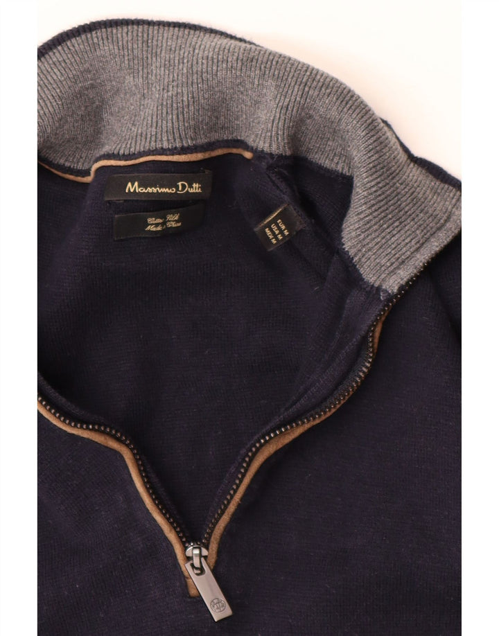 MASSIMO DUTTI Ανδρικό πουλόβερ με φερμουάρ, μεσαίο μπλε βαμβακερό