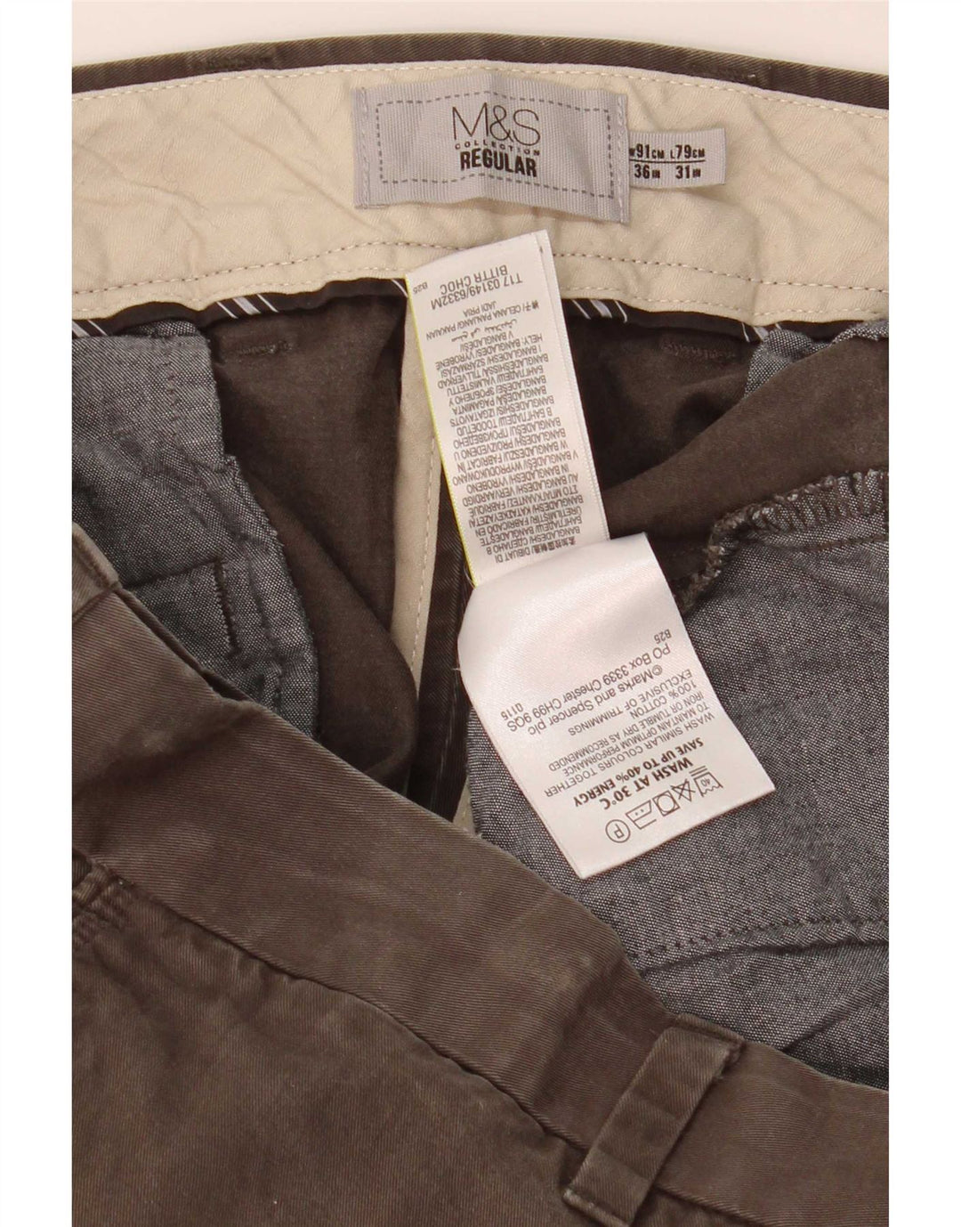Marks & Spencer Ανδρικό παντελόνι Chino Regular W36 L31 Χακί βαμβακερό